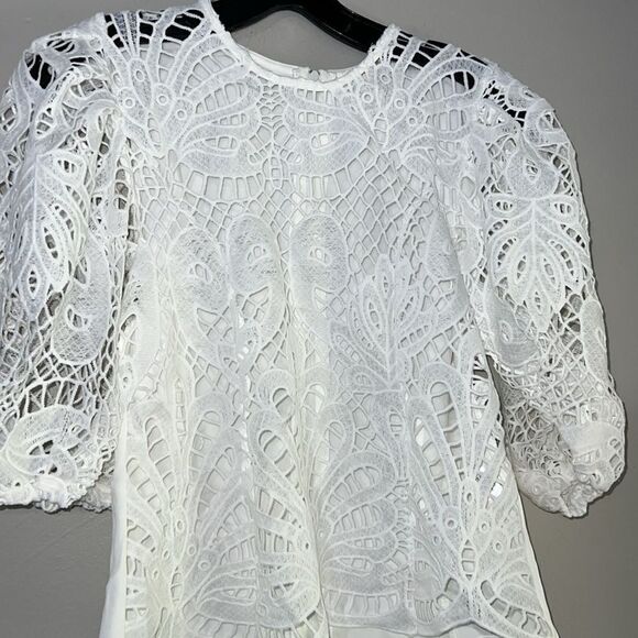 Peach balloon-sleeves crochet top new large - Picture 3 of 7